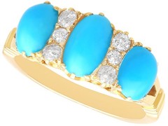 Antique 1.65Ct Turquoise, 0.24Ct Diamond and 15k Yellow Gold Ring Circa 1890