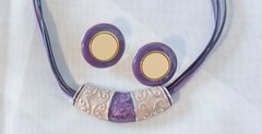 Vintage 90’s set of purple acrylic enamel necklace and earrings