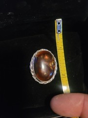 Vintage Handmade Size 11.5 Mens Sterling Ring With Large Fire Agate Cabochon