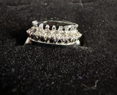 Art Deco Sterling Silver Onyx Ring Cubic Zirconia Size 6 Womens Vintage