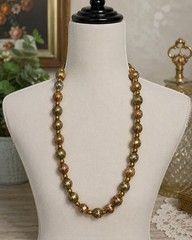 Vintage 1950s Wrapped Foil Bead Necklace Gold Metallic Mid Century Tie Closure