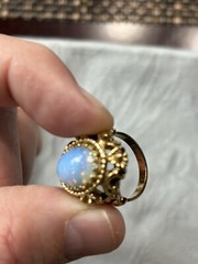 Vintage 18K Signed H.G.E. Victorian Style Faux Fire Opal Solitaire Band Ring 7