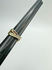 18kt Gold Plated Crossover Ring Signed GERG Clear Purple Amethyst Color Stones