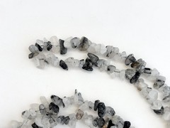 Rutilated Quartz Grey & White Chip Beaded Chip Vintage Necklace – 36″