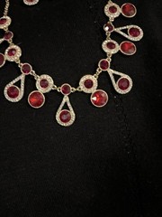 Vintage Necklace And Earrings With Red & White Crystals