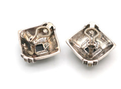 Vintage Judith Jack Sterling Silver 925 Square Stud Marcasite Clip On Earrings