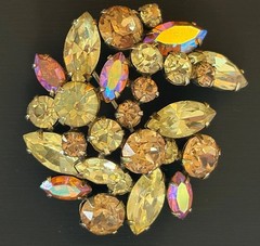 Signed Regency Rhinestone Brooch AB Amber Yellow Champagne Spray Pin