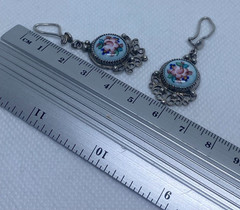 Vintage earrings. USSR porcelain. Hand painted. Enamel.Russian. Finift . 7.36 g.