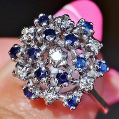 14k white gold ring 0.87c diamond treated sapphire size 6.5 antique 5.85g N2967A