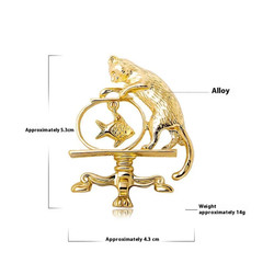 2Pcs Antique Jewelry Cat Vintage Fishing Brooch Personality Zinc Alloy USA