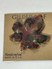 Guilded Leaf Brooch Pin Handcrafted USA Enamel Autumn Maple Leaf New On Card