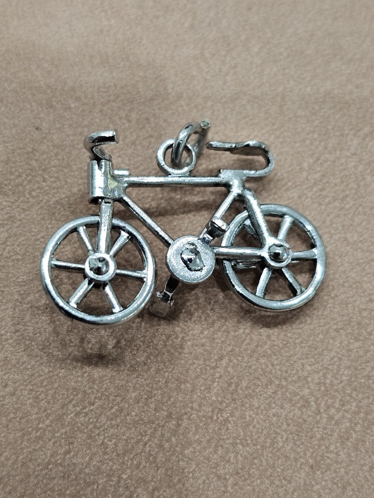 Vintage Silver Tone Charm For Bracelet Jewelry Bicycle Bike Adventure Travel Old