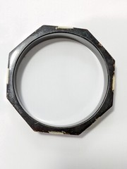 Horn and bone bangle bracelet black and white octagon shaped vintage retro