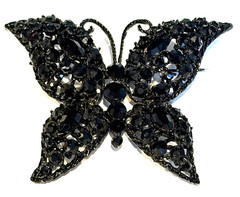 VTG WEISS Jet Black Rhinestone Japanned BUTTERFLY Brooch / Pin-Ex Cond-Un-signed