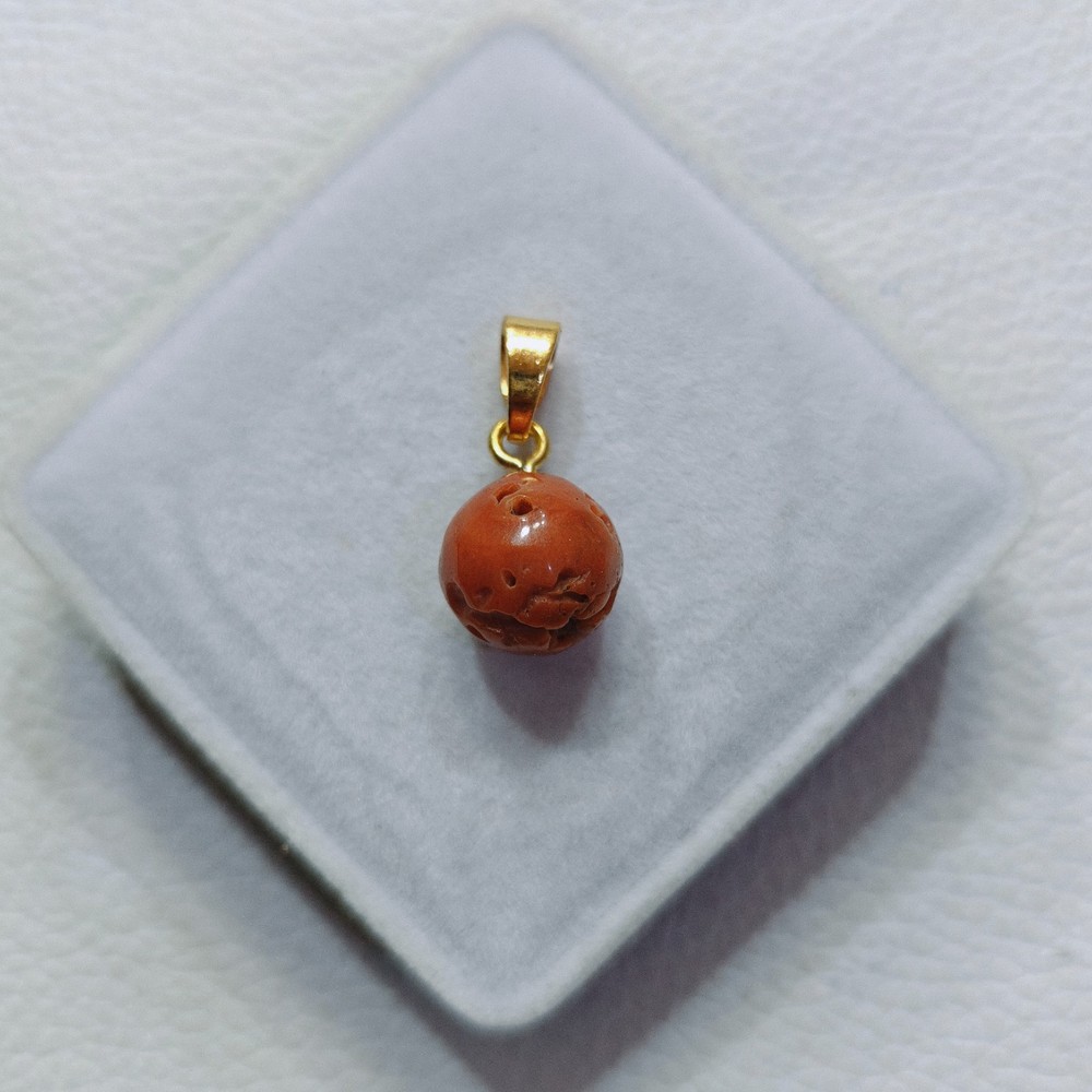Natural Italian Orange Coral Round Beads Pendant Vintage Gemstone Handmade Gift