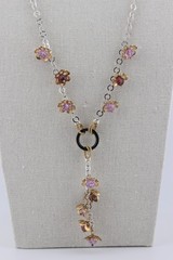 Sterling silver and gold over silver Y drop style necklace purple crystals 19″