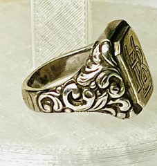 Antique 800 Silver Ornate Signet Ring Art Nouveau 10.9 GR Size 4 1/2