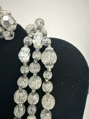 Vintage Judy-Lee 3 Strand Silver Art Glass Bead Necklace Earrings Set
