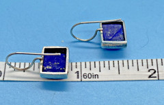 Nice Square Faux Lapis French Wire Drop Earrings Silver-Tone Square Shape VTG