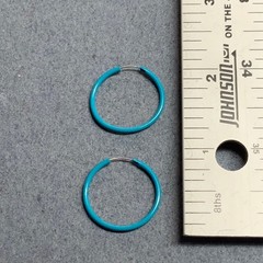 Tiny Hoop Pierced Earrings .75 In Turquoise Blue Push Closure Retro Classic 80s