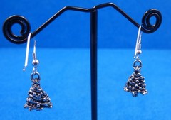 Nice Vintage Sterling Silver MORGAN FISCHER 3D Christmas Trees Dangle Earrings