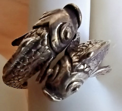 RARE Vintage Beau Sterling Silver Double Koi Fish Pisces Bypass Ring Sz 7