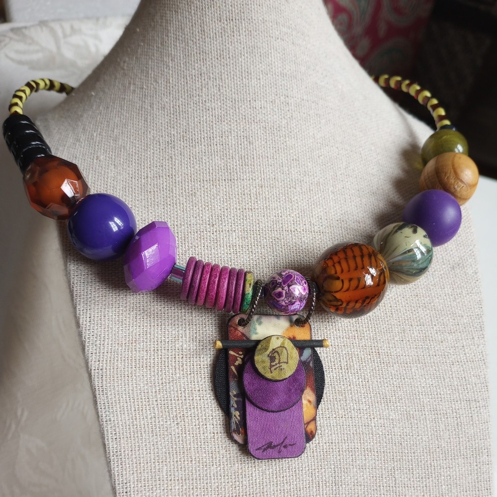 Suzanne Bellows Signed Necklace. One Of A Kind! purple pharaoh art glass
