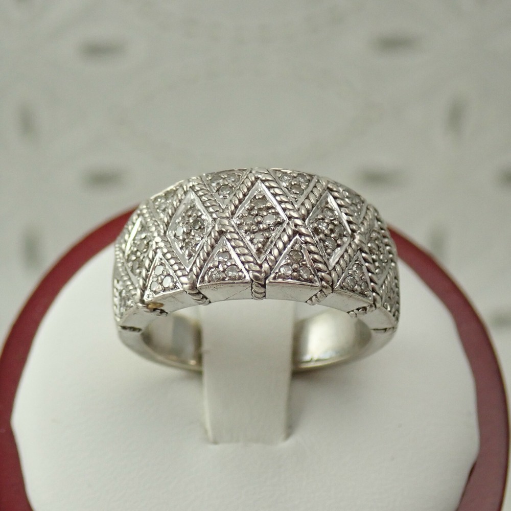 Vintage 925 Sterling Silver Ornate Diamond Size 6 3/4 Band Ring by EA Weighs 8 g