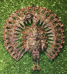 Vtg JBK Peacock Bird Brooch Camrose Kross MultiCrystal Animal Figural Pin Jackie