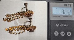Vintage Chandelier Screw back Earrings Amber & Brown Apricot hues Gold Tone 45mm