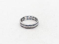 Antique $5000 Blue Sapphire Diamond 3ct 18k White Gold Eternity Band Ring 6.75