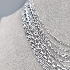 Vintage West Germany Necklace Bright Silver tone Multiple Chains 18″ adj