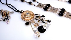 Glamorous Vintage Black Crystal Glass Bead Necklaces Earrings 6pc Necklace Lot