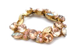 Vintage D & E For Juliana Bracelet Pink Rhinestones 5 Link 7.5″ Long Gold Tone