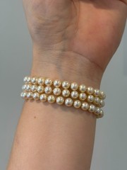 Vintage Three-Strand Akoya Pearl & Diamond Bracelet 10K White Gold 5.50-6mm
