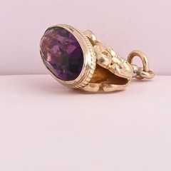 Antique Victorian Yellow Gold Filled Amethyst Paste Watch Fob Charm Pendant