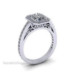 14K White Gold Over 2CT Radiant Lab-Created Diamond Vintage Halo Engagement Ring
