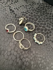A Group Lot Of 6 Art Deco 925 Sterling Silver Rings Rhinestones Faux Turquoise