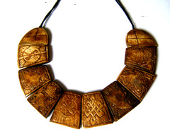 Vtg Necklace Carved yak Bone 10 Pieces Tribal segments symbols Tibetan Artisans