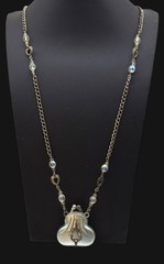 Vintage Silver Purse Pendant Necklace Crystal Colored Beads Heart Links 20″