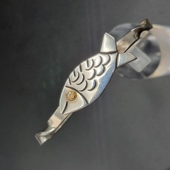 Vintage Taxco Mexico 925 Sterling Silver Fish Bangle Bracelet Twisted Cuff 21g