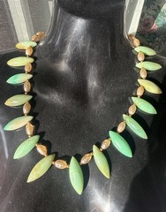 Heavy Vintage Unique Large Green Marquise Shape Opals & Faux Pearl Push in Clasp