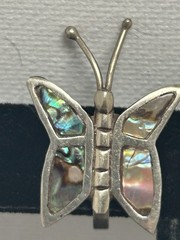 Vintage Mexico 925 Sterling Silver Abalone Butterfly Screw Back Earrings