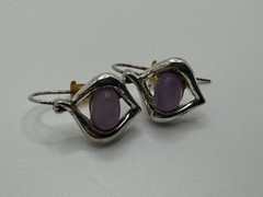 SIGNED KC SILVER TONE IRIDESCENT PURPLE MOONSTONE PIERCED EARRINGS VINTAGE