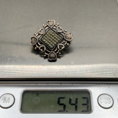 Vintage KC Sterling Silver Marcasite Hearts Boarder Diamond Shaped Brooch