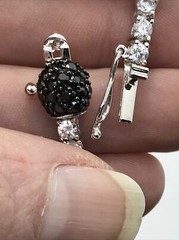 Vintage Black Onyx & Cubic Zirconia Stunning SIlver tone Tennis Bracelet 6.75″