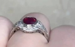 3Ct Art Deco Oval Cut Lab Created Diamond Ruby 14k White Gold FN Wedding Ring