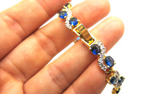 Vintage Sapphire & Diamond Necklace – 18K Gold Plated, 18” Luxury Jewelry