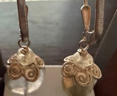 Vintage Sterling Silver Natural Stone Dangle Earrings 925
