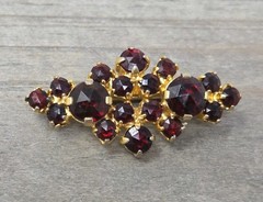 Vintage Czech Red Garnet Rose-Cut Brooch Pin Signed Austria 1.25 Inch Gold Tone